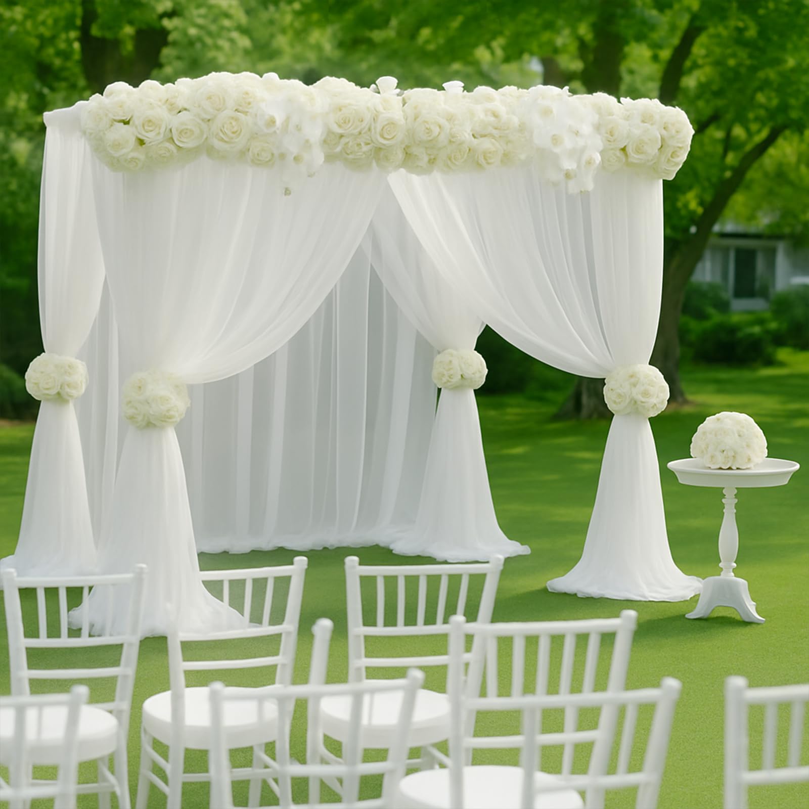 EMART Weißer Hintergrund Vorhänge, 3X3m Tüll Chiffon Stoff Drape für Parteien Hochzeit Bühne Dekoration, Weiche Glatte Tuch für Baby Dusche Fotografie Geburtstag Foto Fotoshooting