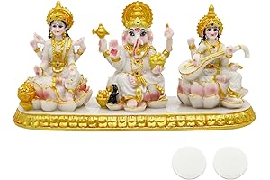 Laxmi Ganesh Saraswati Statue - Marble Look Idols for Temple, Office, and Home