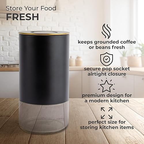 Miniatura 3 de Kaffe - Recipiente de vidrio para café (12 onzas) con tapa hermética, sello de clic para liberar, vidrio sin BPA y acero inoxidable, elegante