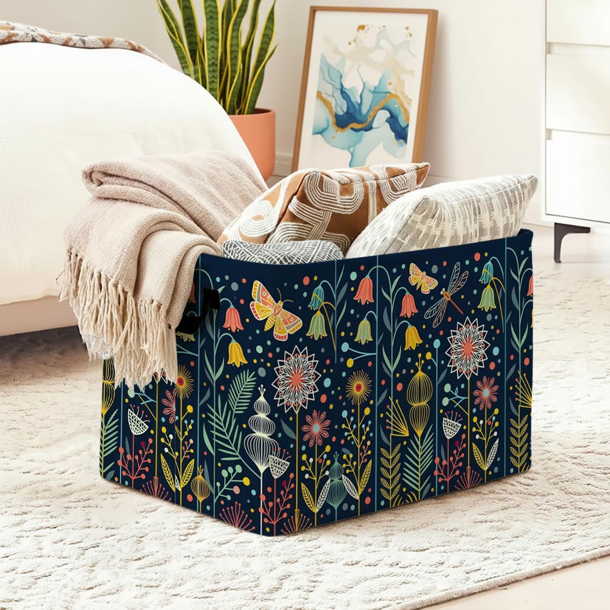 Whimsical Folk Art Laundry Hamper, 56L Large Foldable Laundry Basket with Handles, for Family Clothes, Toy Storage Bin, Blankets,Decorative Organizer for Shelves & Closet Home Decor Bedroom & Nursery image 2