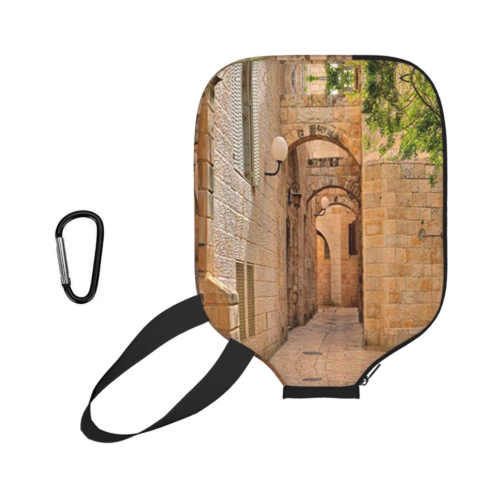 EZDLOWVBA Architecture Streets Houses Print Pickleball Paddle Cover, Neoprene Racket Sleeve With Zipper, 11.6'' * 8.7'' Soft & Durable Pickleball Paddle Protection Cover