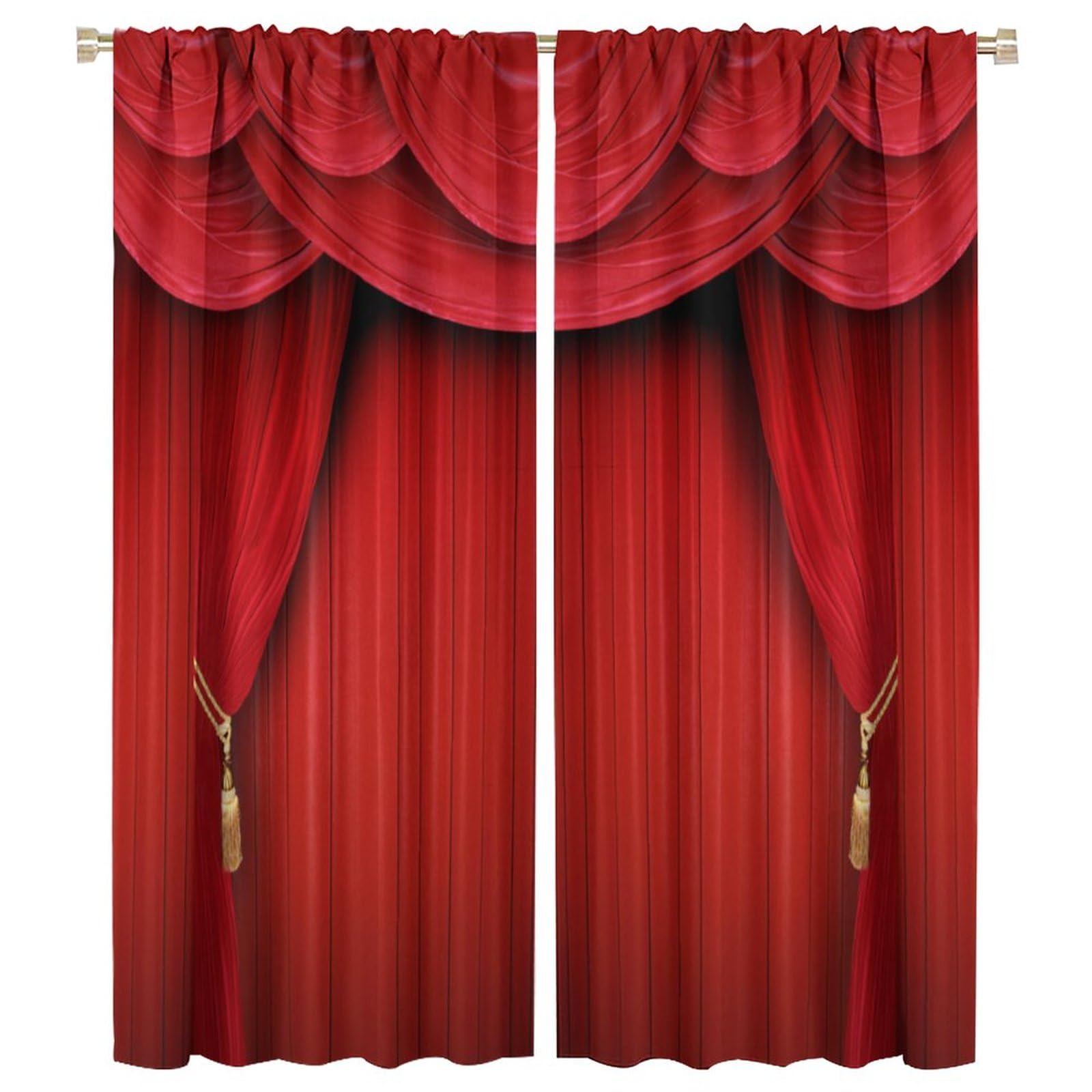 BenYaSong Movie Theater Curtains Retro Red Party Home Movie Theatre for Kitchen Bedroom Children Living Room Window Curtain Drapes 2 Panels 42x54 Inch