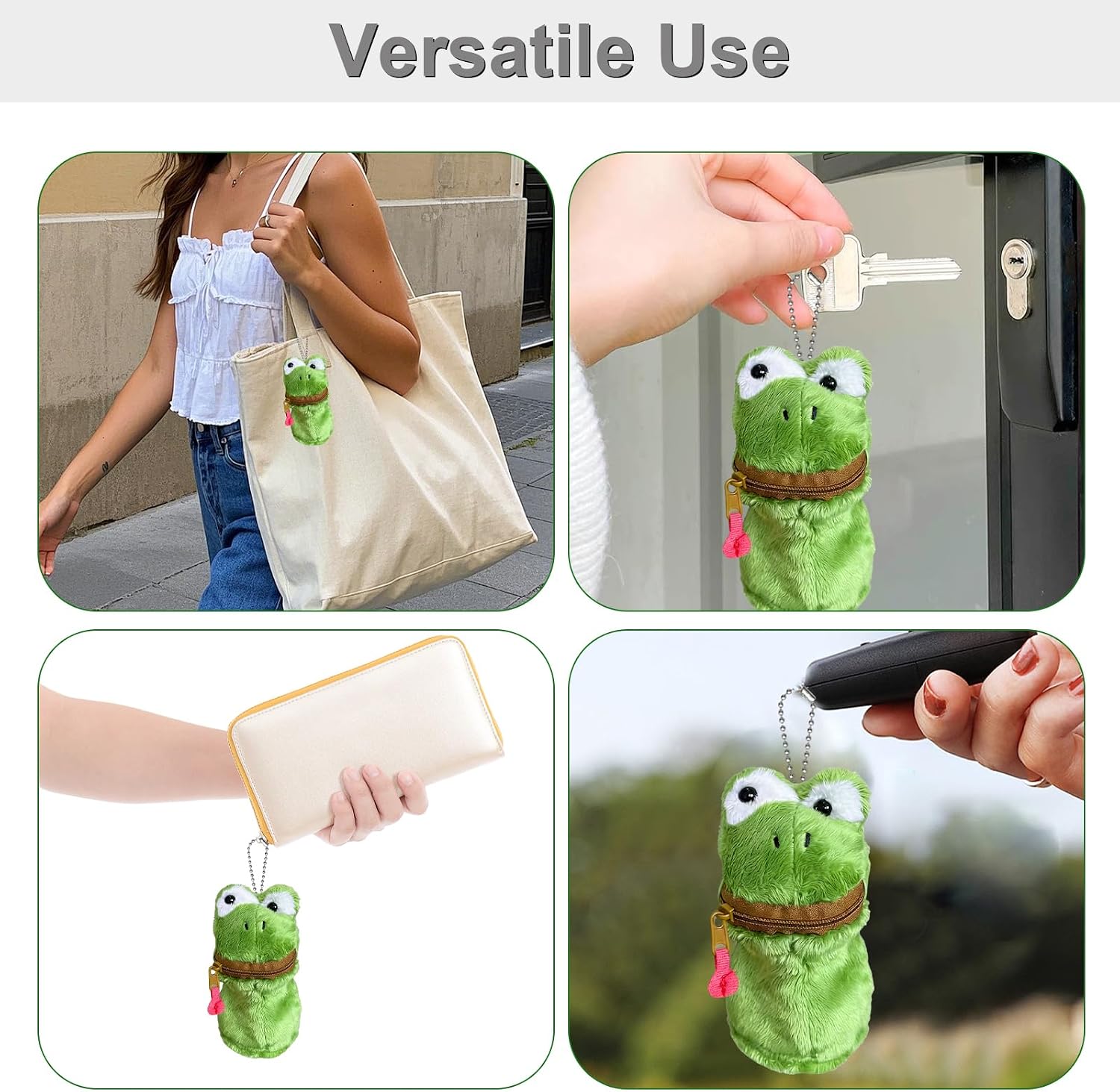 Plush Frog Coin Purse, Zippered Coin Pouch, Soft Furry Bag Charm, Lovely Fluffy Keychain, Decorative Accessories for Presents and Birthday Parties