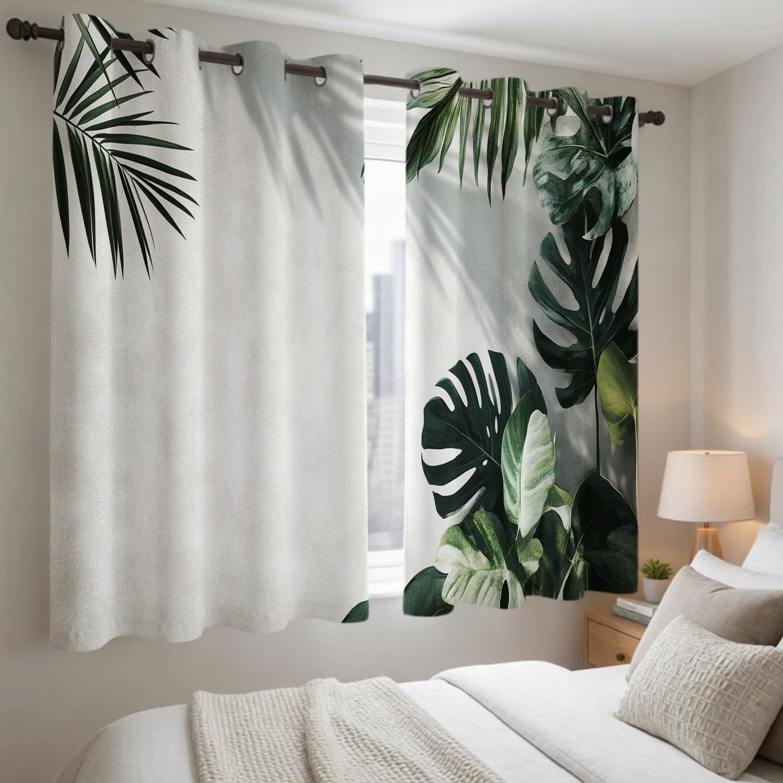 Rideaux Occultants Thermiques Lot de 2, Feuilles de Monstera Isolation Contre Le Froid et la Chaleur, pour Chambre et Salon, 140L X 175H cm