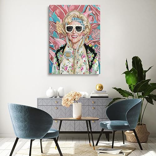 Miniatura 4 de Divertido arte de pared de chicas doradas, imagen de rosa con lentes de sol, impresión de retrato de moda de los años 80, póster floral tropical,