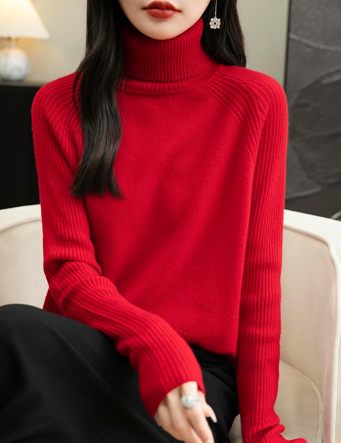 Chanyarn Women's Turtleneck 100% Merino Wool Sweater 2025 Fall Winter Classic Warm Soft Raglan Long Sleeve Knit Sweater - Image 2