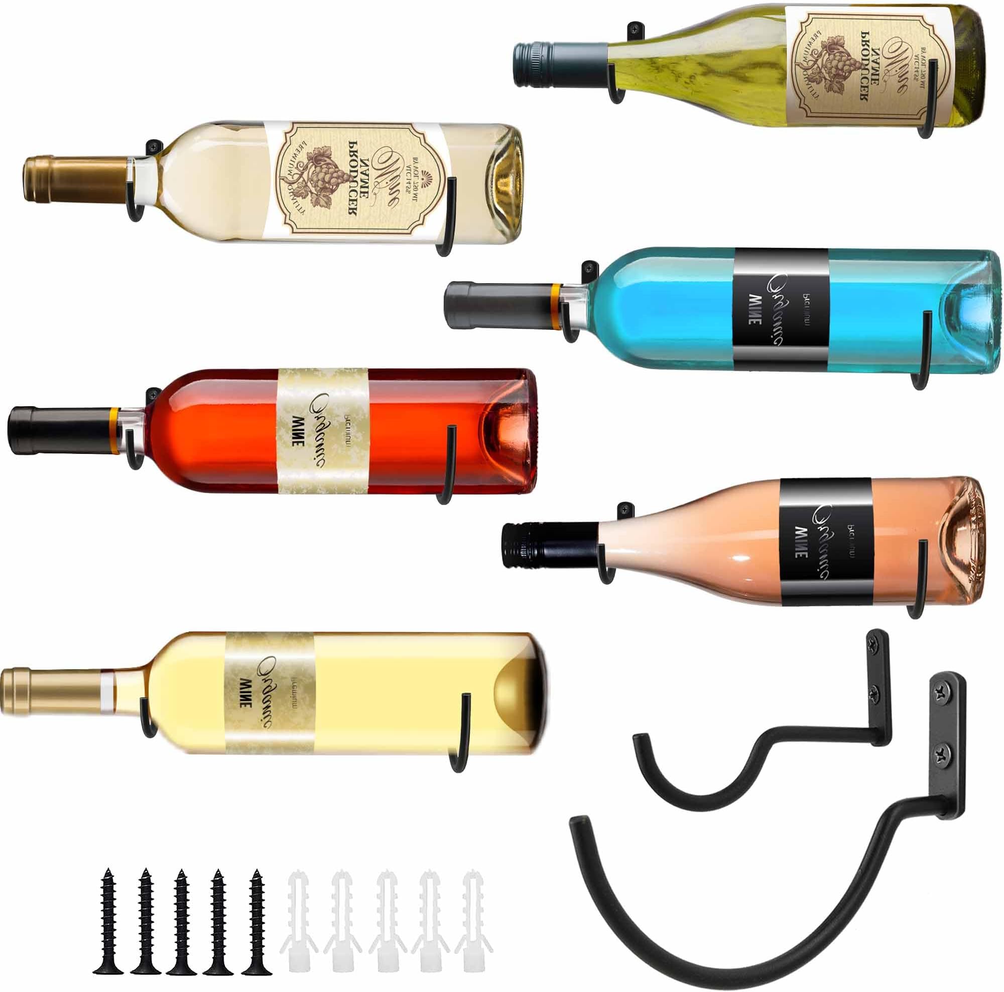FLstudio Wall Mounted Wine Racks:6 Pack Wine Bottle Display and Storage - Hanging Bottle Holder Organizer for Living Room, Dining Room, Bar, Wine Cellar