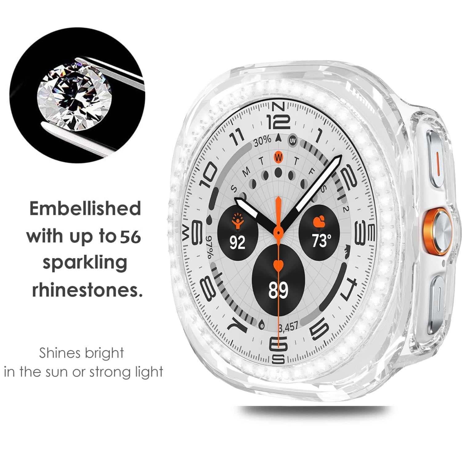 DEALELE [2-PACK] Cases Compatible with Samsung Galaxy Watch Ultra 47mm (2025/2024), Bling Rhinestone Diamond PC Protective Case Replacement Watch Cover for Women Men, 47mm, Gun grey + Transparent — view 5