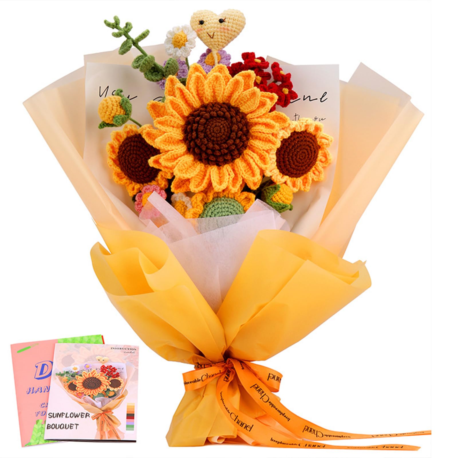 AWSGHLFCrochet Kit Sunflowers Starter Crochet Flower Beginners Crochet Kit Sunflower Bouquet Crochet Kit, Complete Flower Crochet Kits for Starters for DIY Craft Creations, Mother's Day