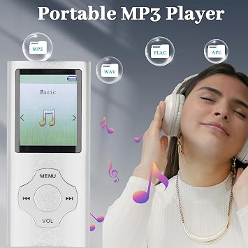 Bluetooth MP3 Player, 1.8 Inch Color Screen MP3 MP4 Player Portable Music Player Support Up to 128GB, Noise Reduction Digital Music Player for Kids Adults Silver