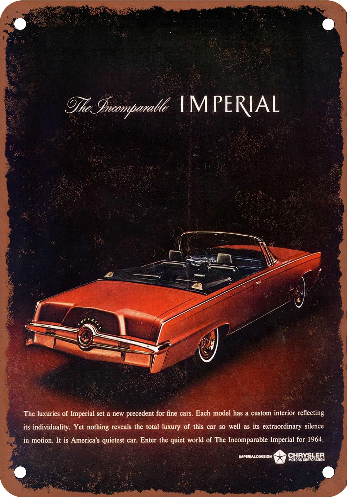 METAL SIGN - 1964 Imperial Vintage Ad 08 - Old Retro Rusty Look home decor