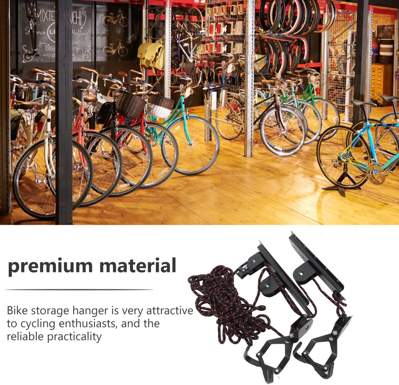 BESPORTBLE Ceiling Bike Rack Wall Mount with Pulley System, Indoor Garage Bicycle Storage Hanger, Heavy-duty Black Steel Bike Hook for Cycling and Kayak Hoist Random Color