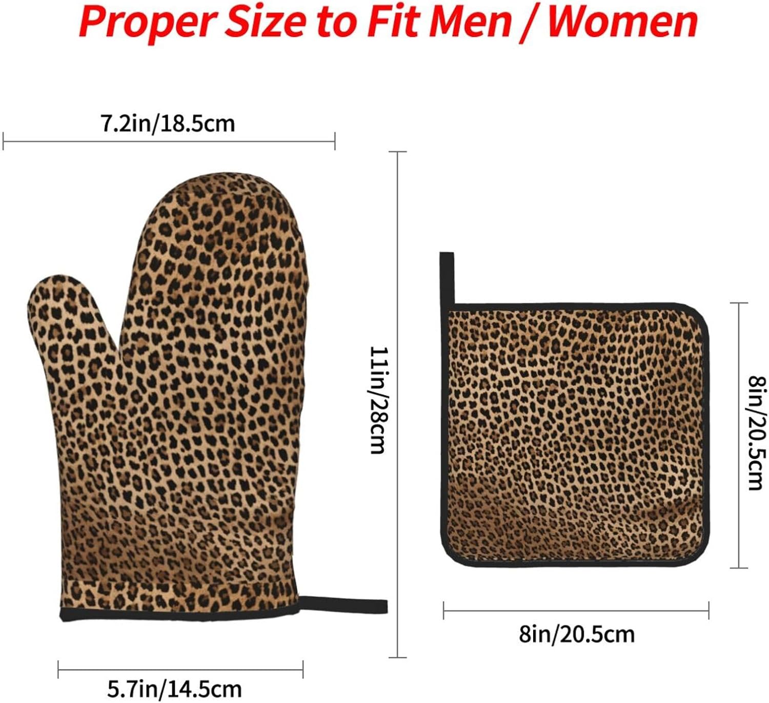 (Wild Leopard Animal) Baking 4-Piece Set: 2 Oven Mitts and 2 Pot Holders Heat Resistant Waterproof Hanging Loop for Kitchen Oven Grill Housewarming Gifts
