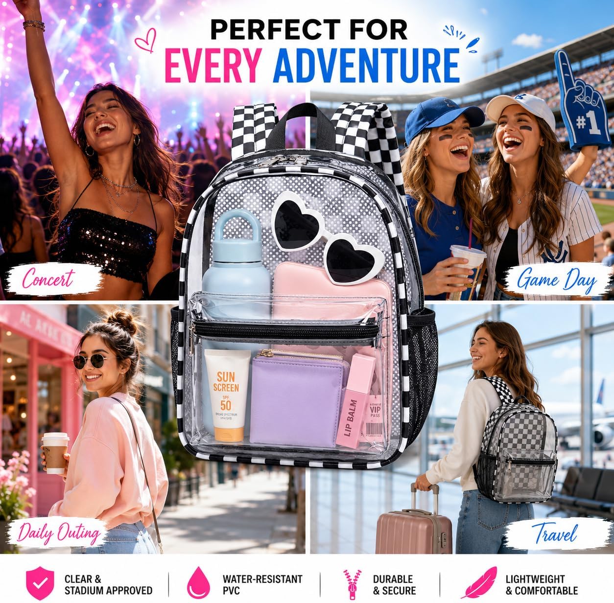 BTOOP Clear Mini Backpack for Stadium Events 12x12x6 Small Transparent Backpacks Plastic See Through Clear Bag for Concerts Work Festival Security Travel