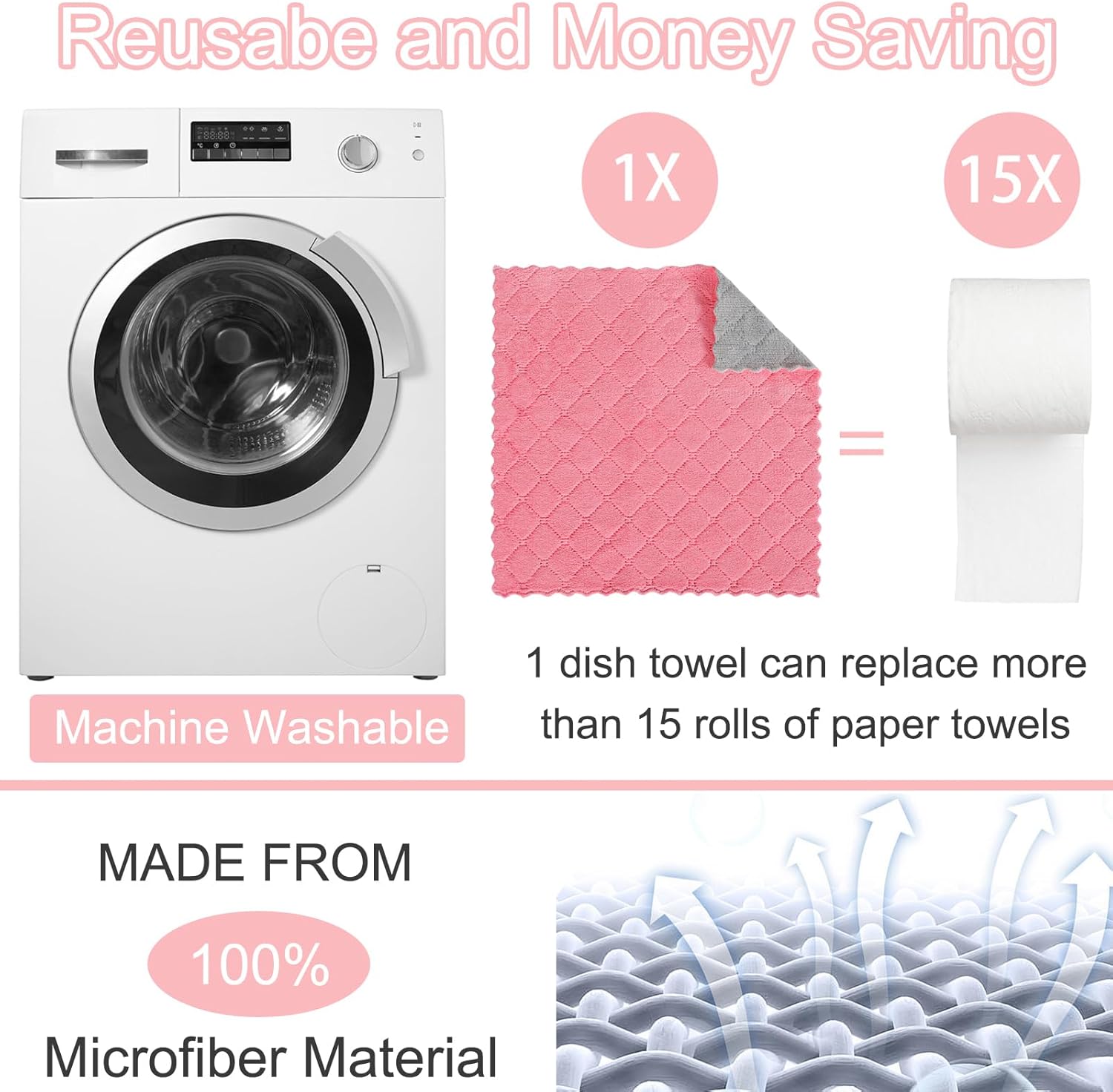 12 Pack Kitchen Cloth Dish Towels, 12x12 inch Soft Premium Dishcloths, Absorbent Microfiber Cleaning Cloth for Cleaning Dishes, Kitchen, Bathroom, Car - Image 7