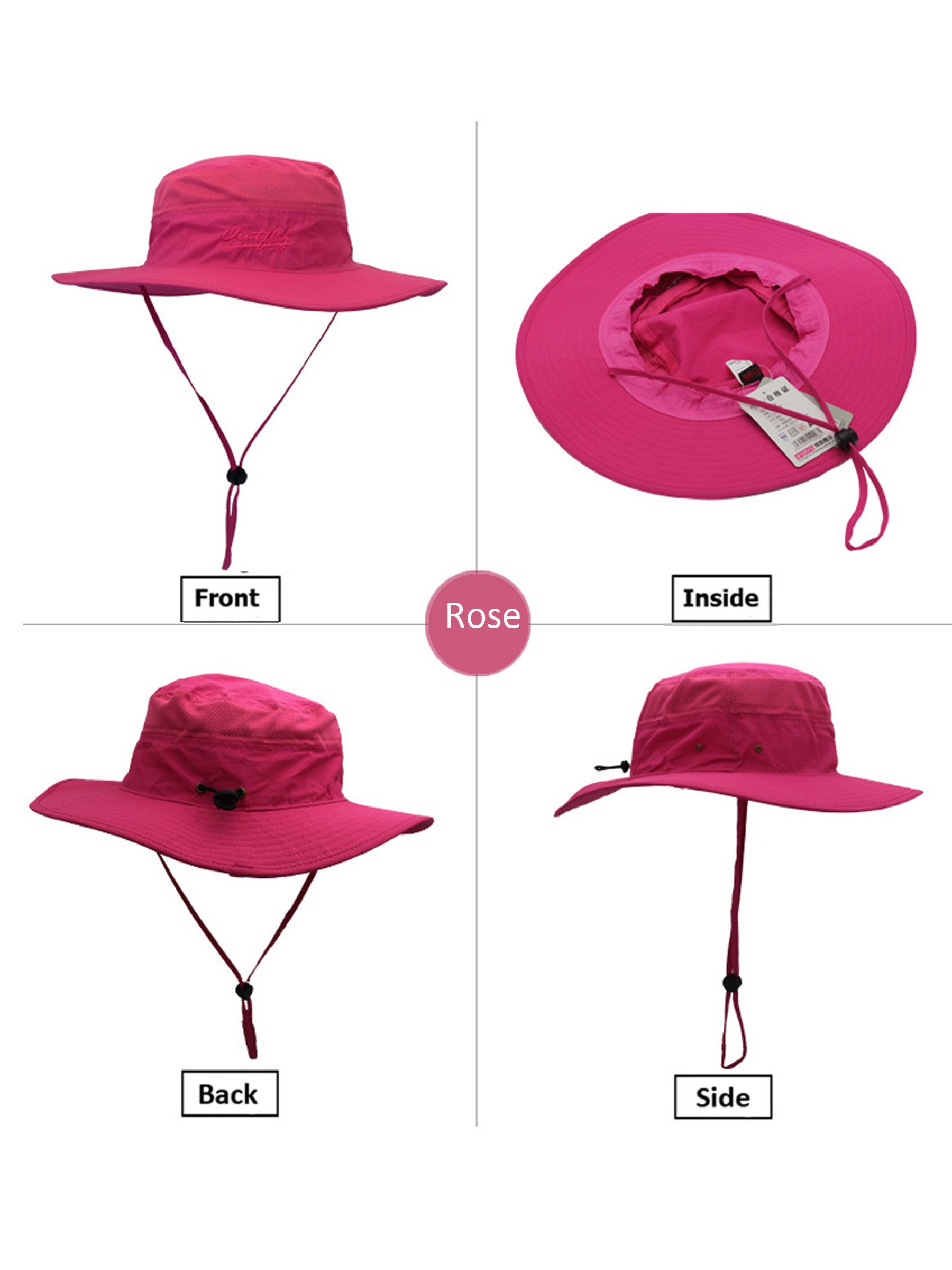 Damen Herren Outdoor Bucket Hut Fischer Hut Buschhüte mit Kinnband Atmungsaktiv Schnelltrocknend Sonnenschutz für Kopfumfang 56-60 cm