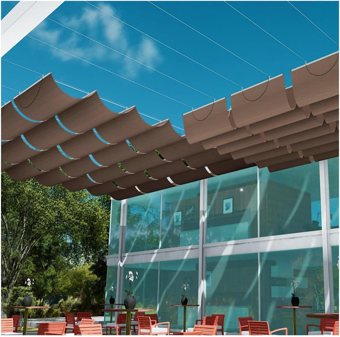 Retractable Pergola Canopy Cover - U Shape Wave Sail Shade, Perfect Replacement for Outdoor Patio, Adjustable Shade Solution with Mounting Kit (W3.2*L8m/W10.50*L26.25ft)