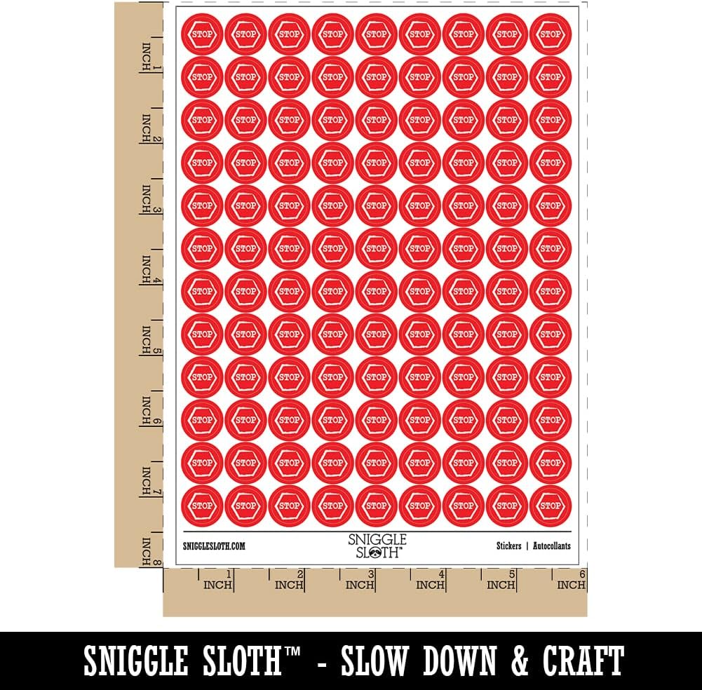 Stop Sign Sketch 200+ Round Stickers - Matte Finish - 0.50" Size - Red