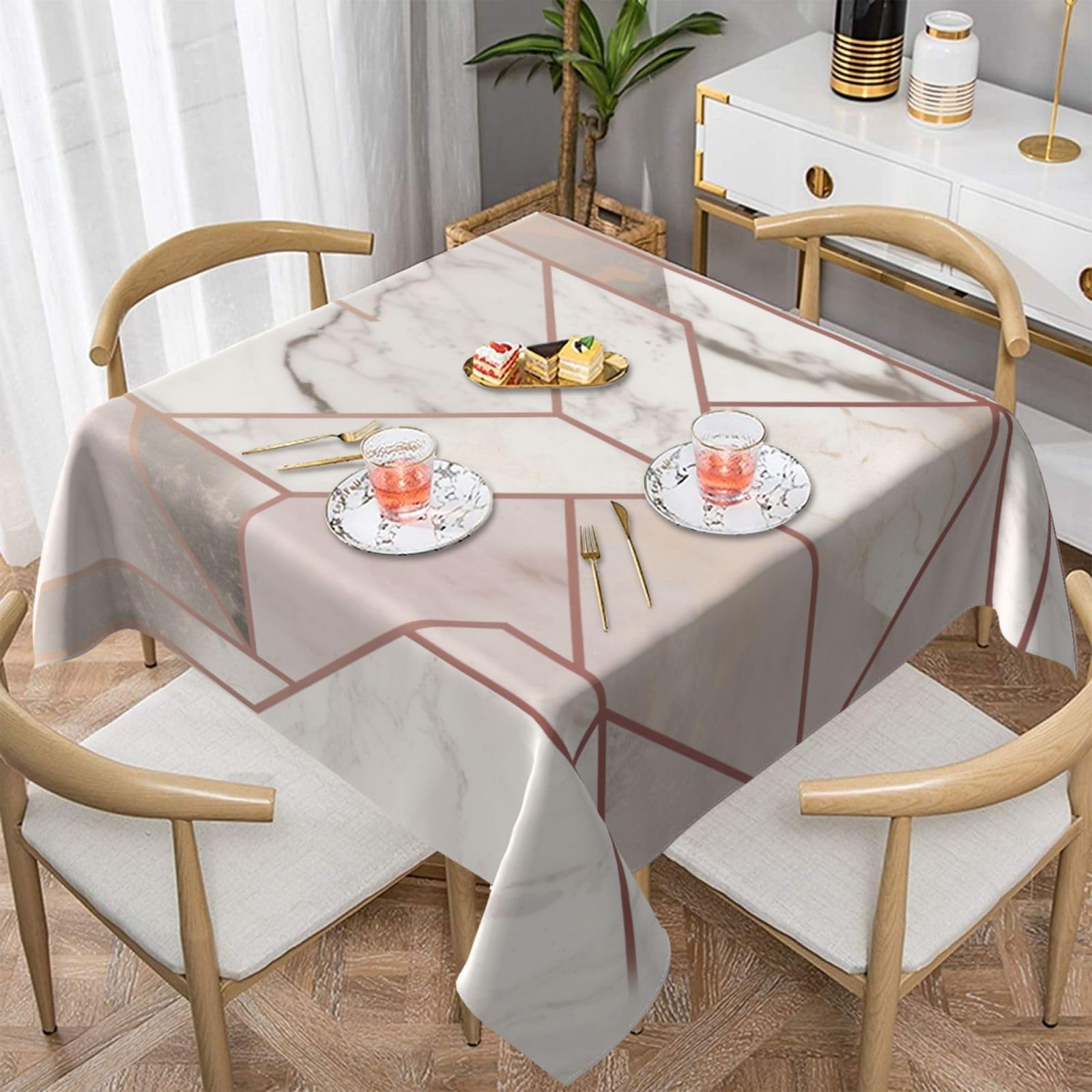 WPKJU Rose Gold Marble Design Background Printed Square Tablecloth 54x54 inch Water Resistant Table Cover Washable Rectangle Table Cloth for Dining Tables