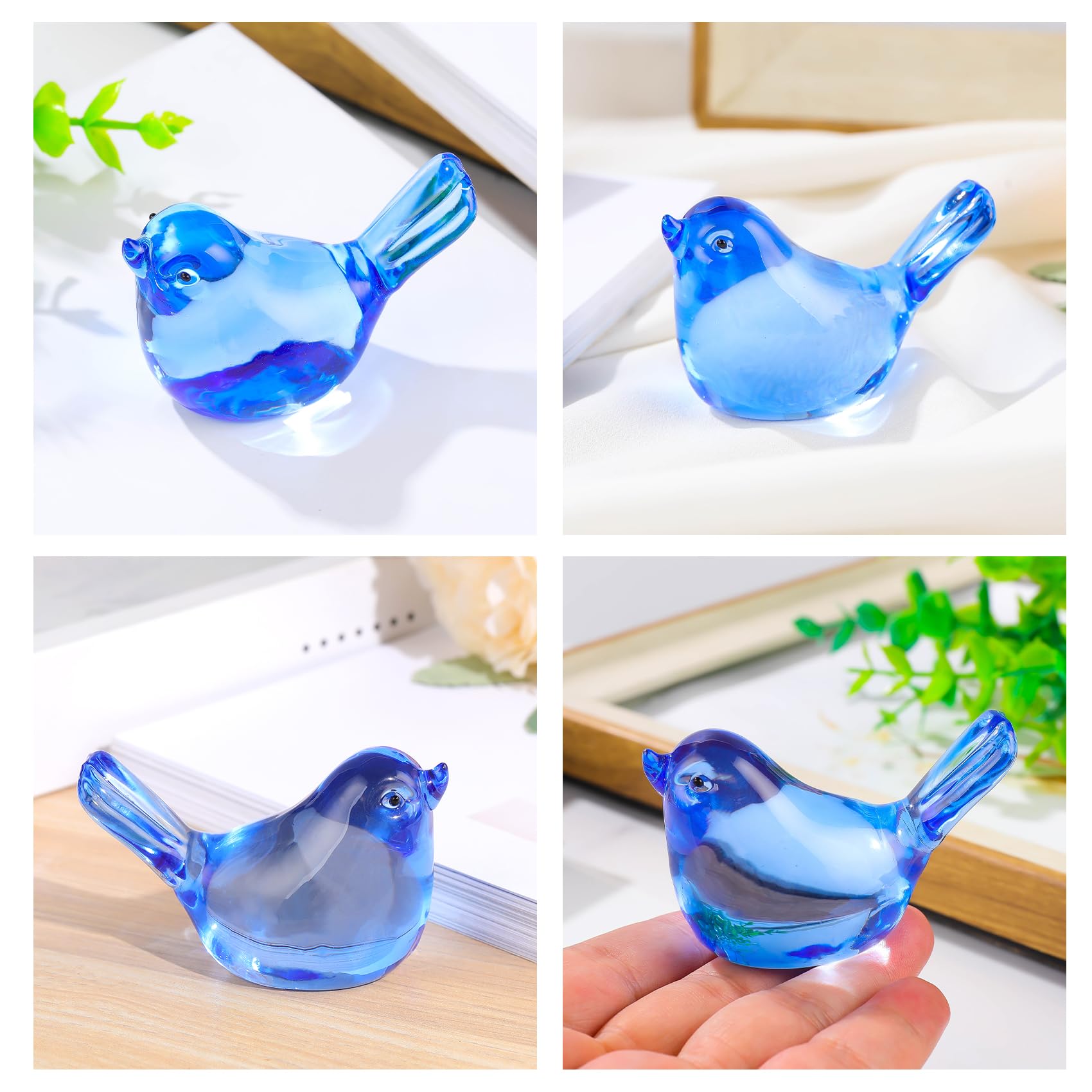 Amazon.co.jp: クリスタルブルーの鳥の置物、ガラスの鳥の置物ペーパー
