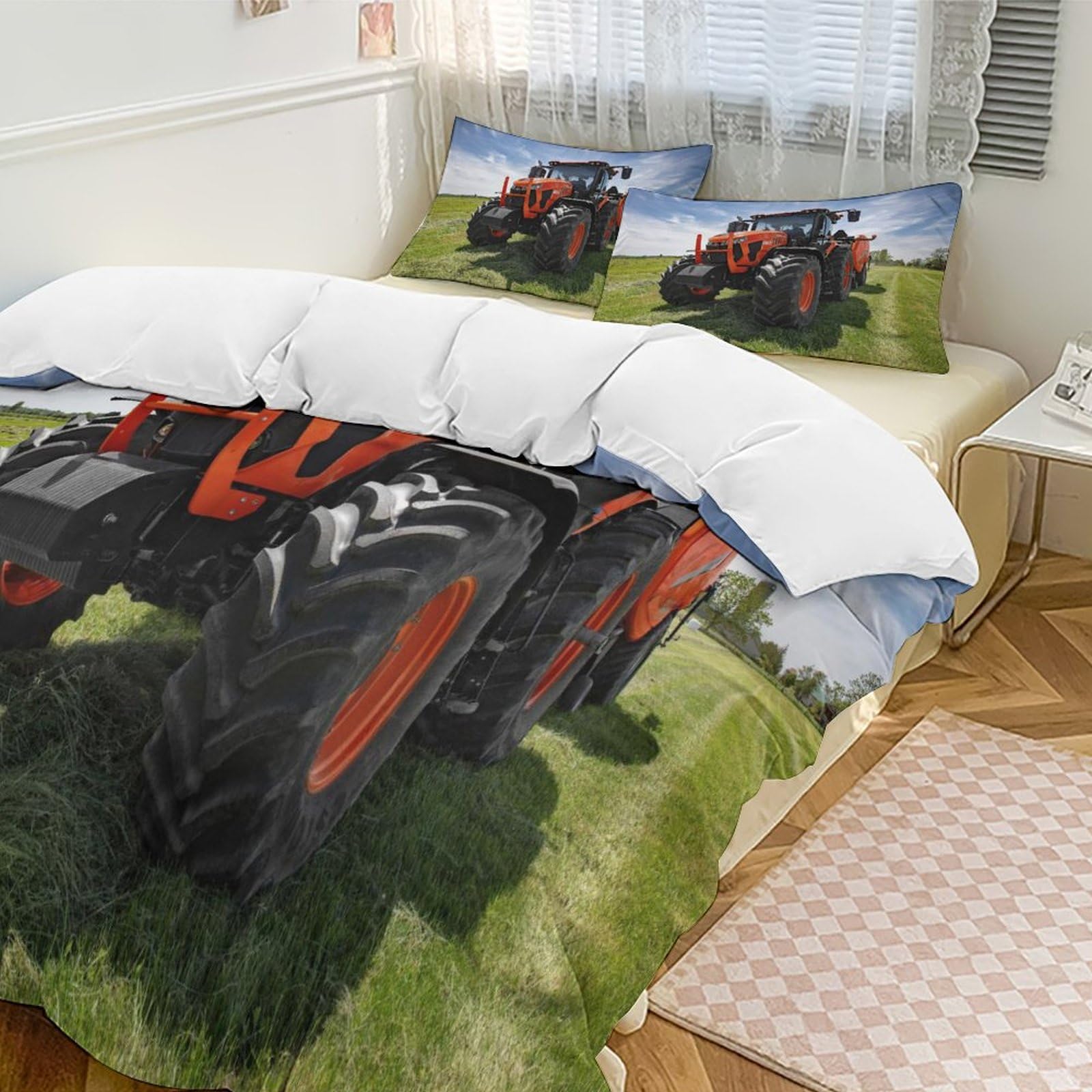 Traktor Bettwäsche 3 Teilig, Bettbezüge Bettgarnitur Aus Mikrofaser, Erwachsene Teenager Kinder Bettbezug + Kissenbezug King(220x240cm)