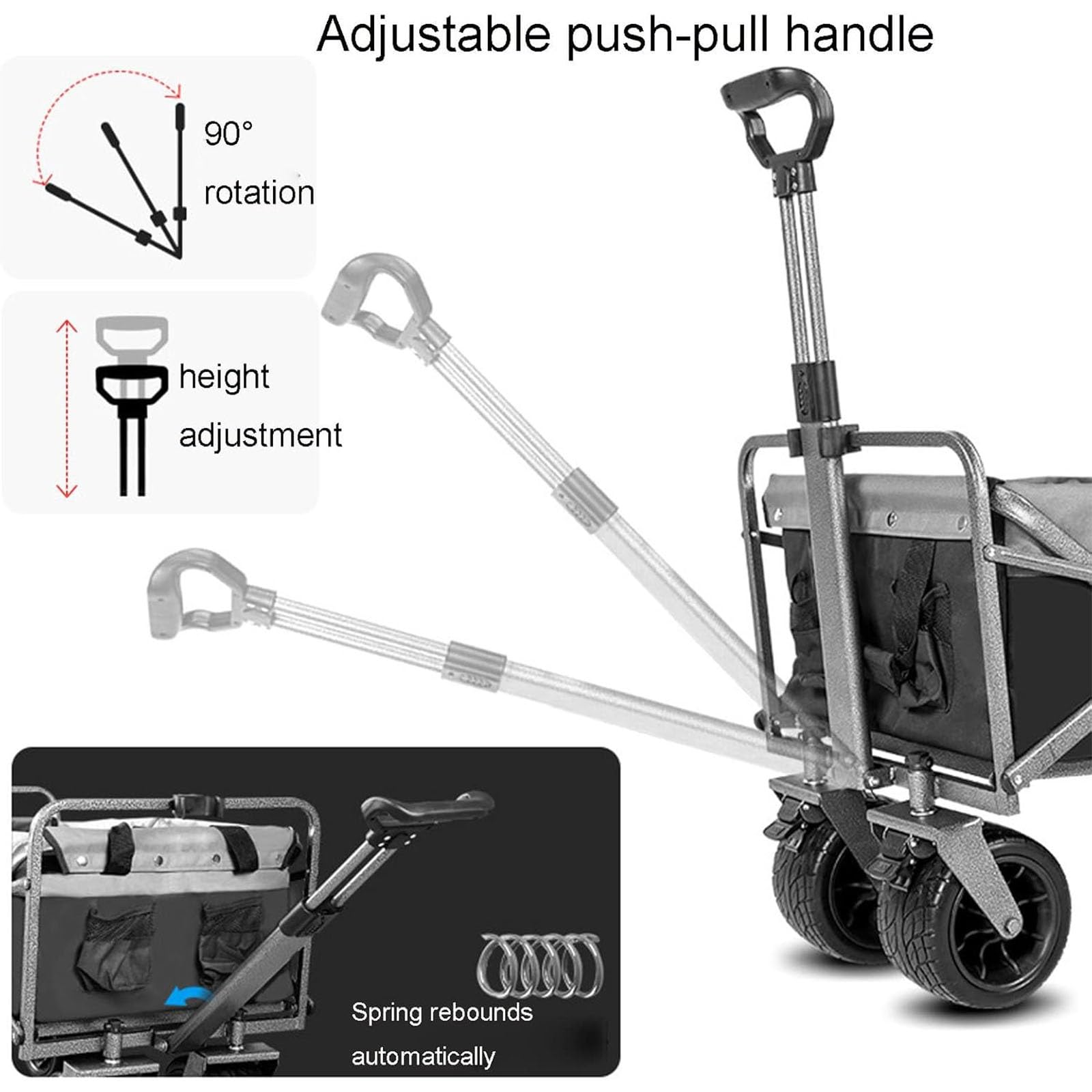 Carretto Pieghevole con Freni Carrello Spesa da 100 kg con Ruote Extra Larghe for Tutti I Terreni E Freno Maniglia Regolabile E Borsa di Copertura Carrello da Campeggio da 100 Litri for Picnic