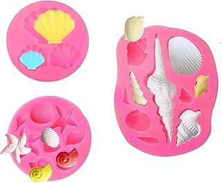 3PCS Marine Theme Cake Fondant Silicone Mold, Seashell Conch Starfish Silicone Baking Mold for Candy,Chocolate,DIY Crafts,Fondant,Polymer Clay,Crafting Projects & Cake Decoration (Pink)