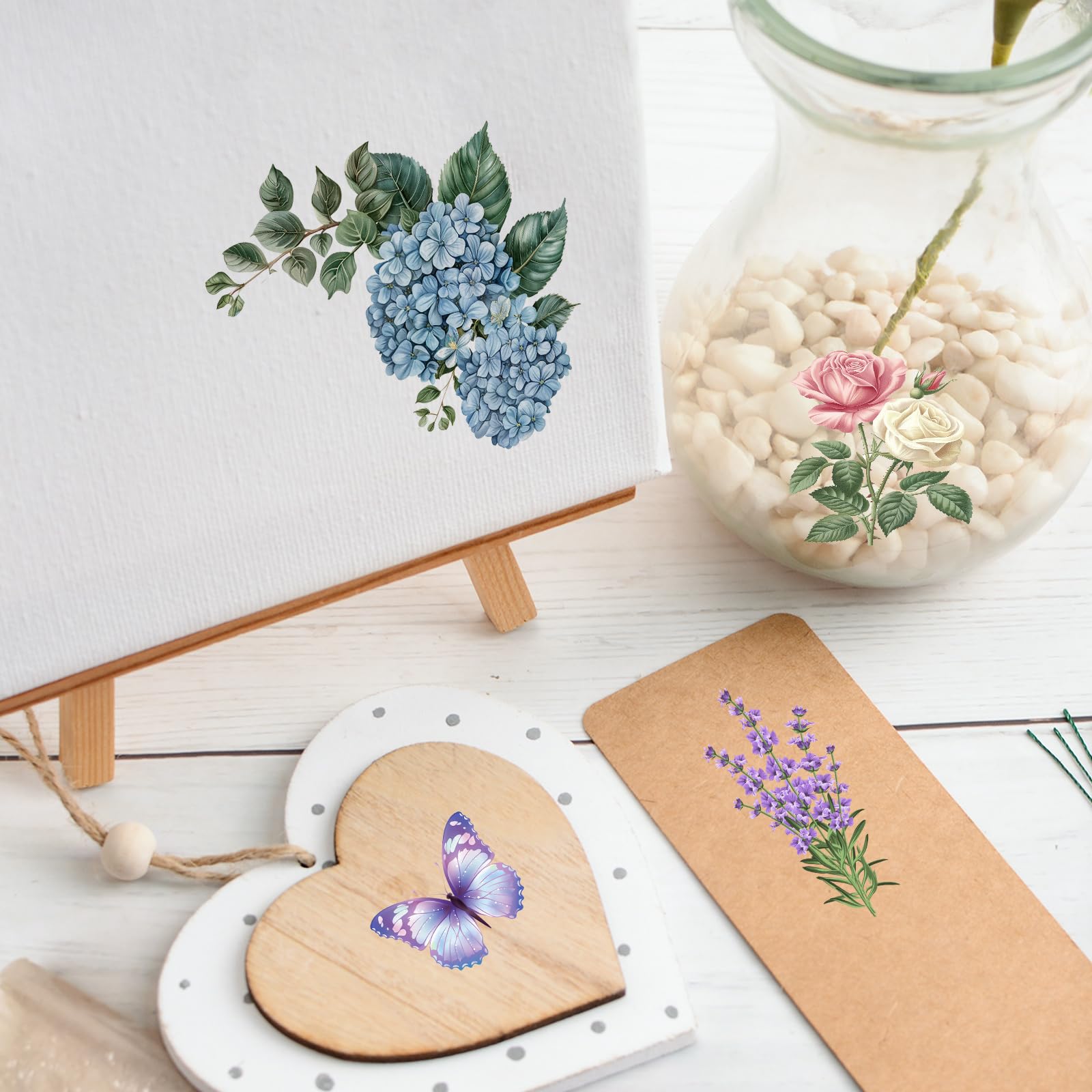 WANDIC Adesivi trasferibili da strofinare, 16 fogli di adesivi per fai da te, motivo uccellini, impermeabili, per album di ritagli, biglietti di auguri, confezioni regalo, decorazioni per la casa