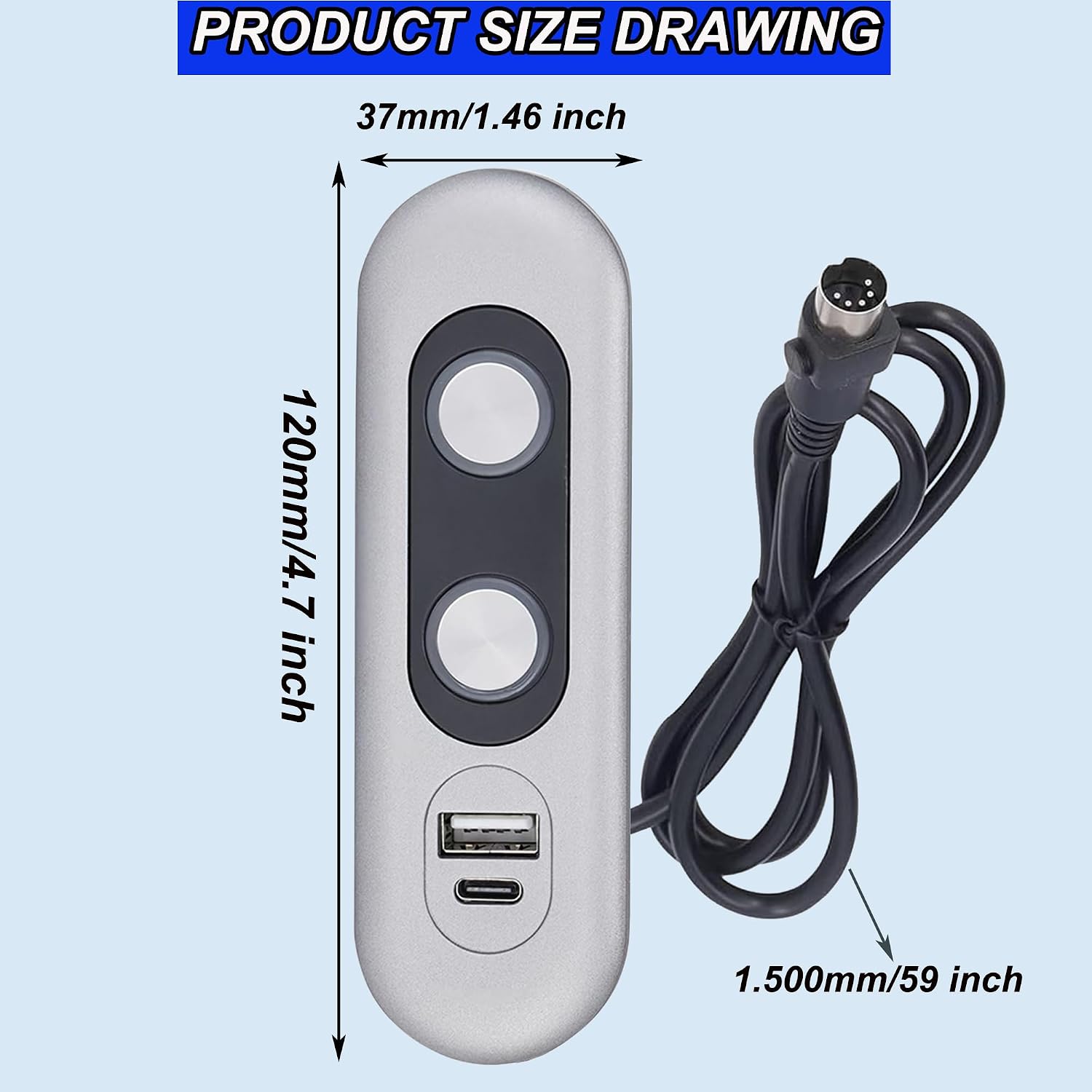 Recliner Switch,2 Button 5 Pin Lift Chair or Power Recliner Manual Control with USB A and C Interfaces Recliners Replacement Parts Limoss Lazboy Pride Catnapper Stand