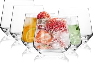 Drinking Glasses Set of 6,12oz Stemless Wine Glasses, Thick Bottom Whiskey Glass Cup, Glassware Sets for Cocktail, Beer, Wine, Whiskey, Water & Juice Drinkware