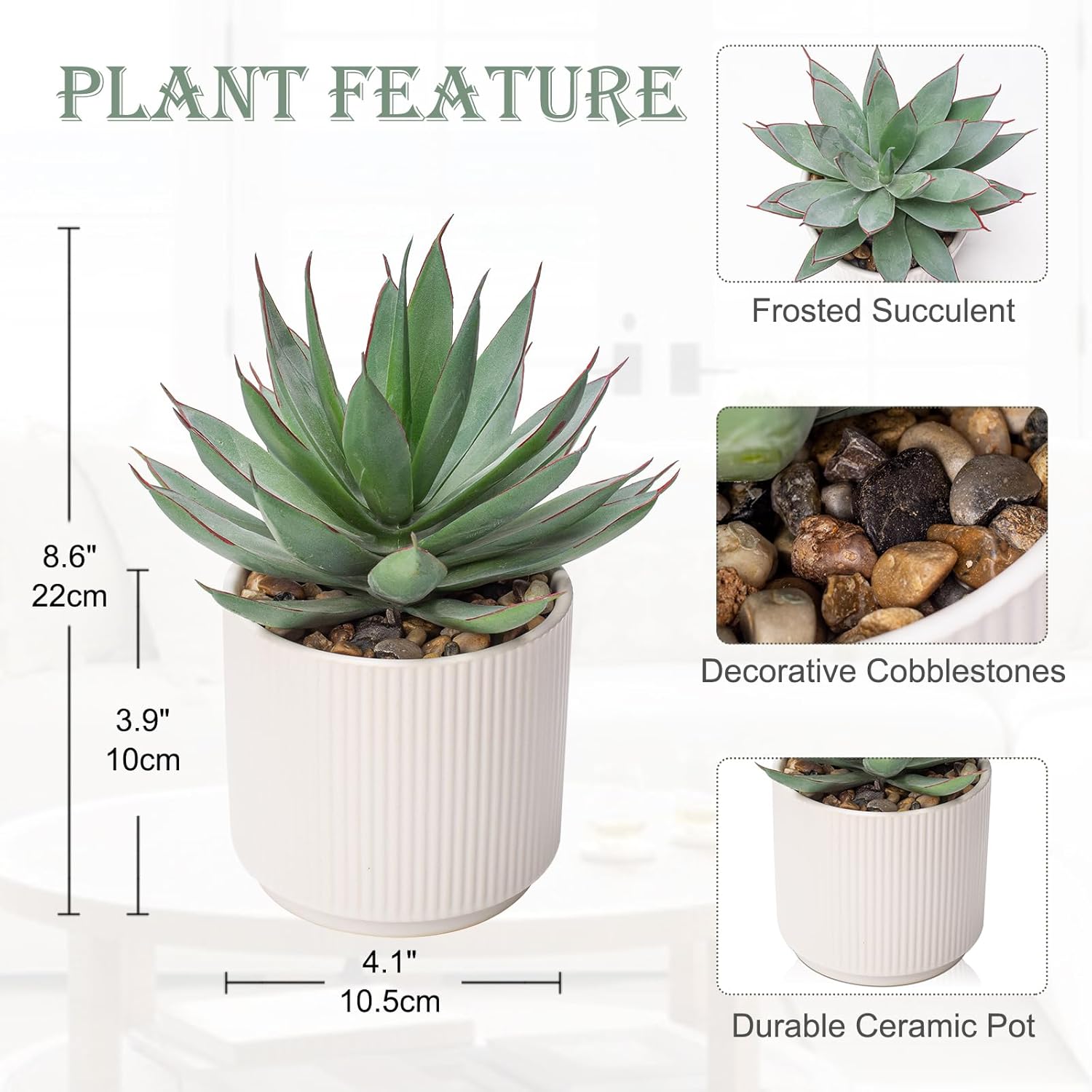 Briful Succulents Plants Artificial for Home Decor, Realistic Potted Fake Agave Plant, Cute Aloe Maguey Faux Plant, Bookshelf Tabletop Decor, Modern Farmhouse Home Bathroom Decorations - Image 2