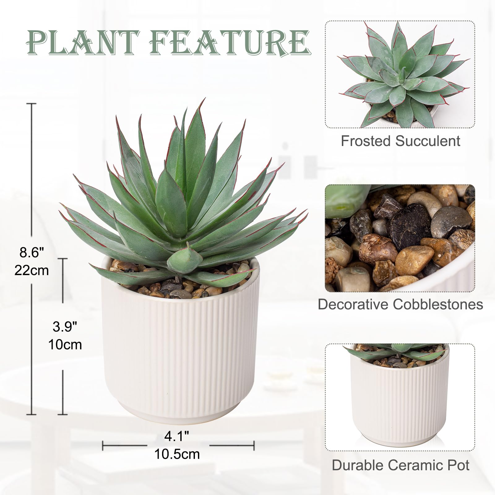 Hollyone Piante Succulente Artificiali Pianta di Aloe Vera, Succulente Finte in Vaso di Ceramica, Pianta di Aloe Finta in Vaso per Casa Ufficio Bagno Tavolo Camera da Letto Scaffale Decorazione 22cm
