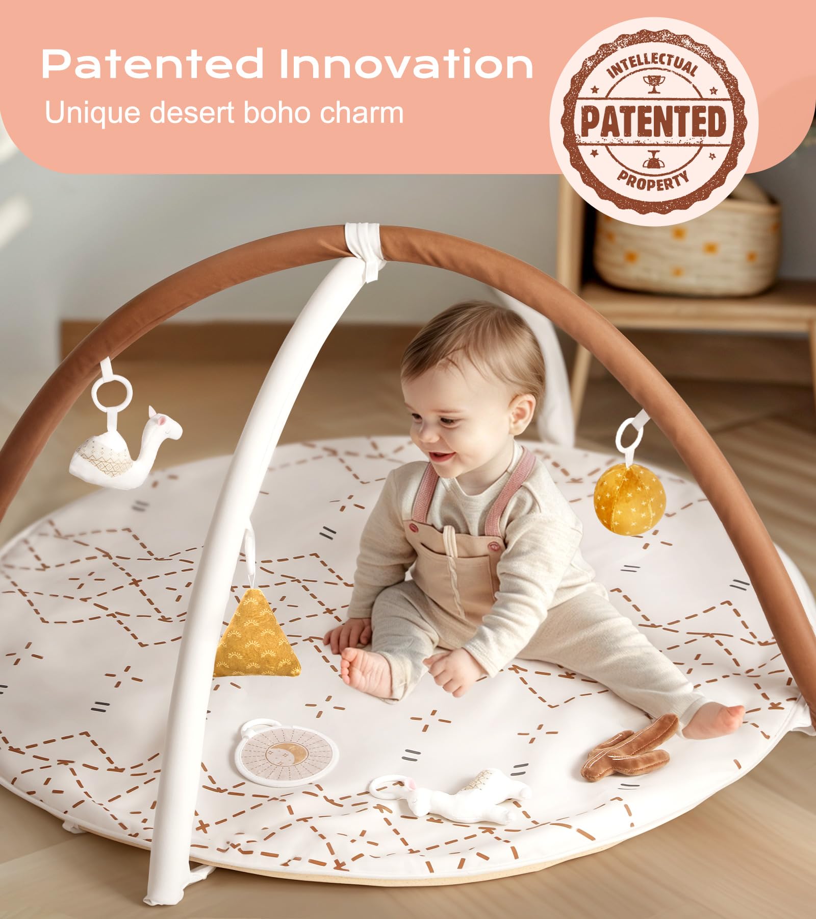 Tummy Time Activity Mat, Macrame Baby Play Gym Mat with 6 Detachable Toys and 12 Milestone Cards for Stage-Based Sensory and Motor Skill Development, Washable Play Mats for Infant, Non Slip Play Mat — Amazon image 2