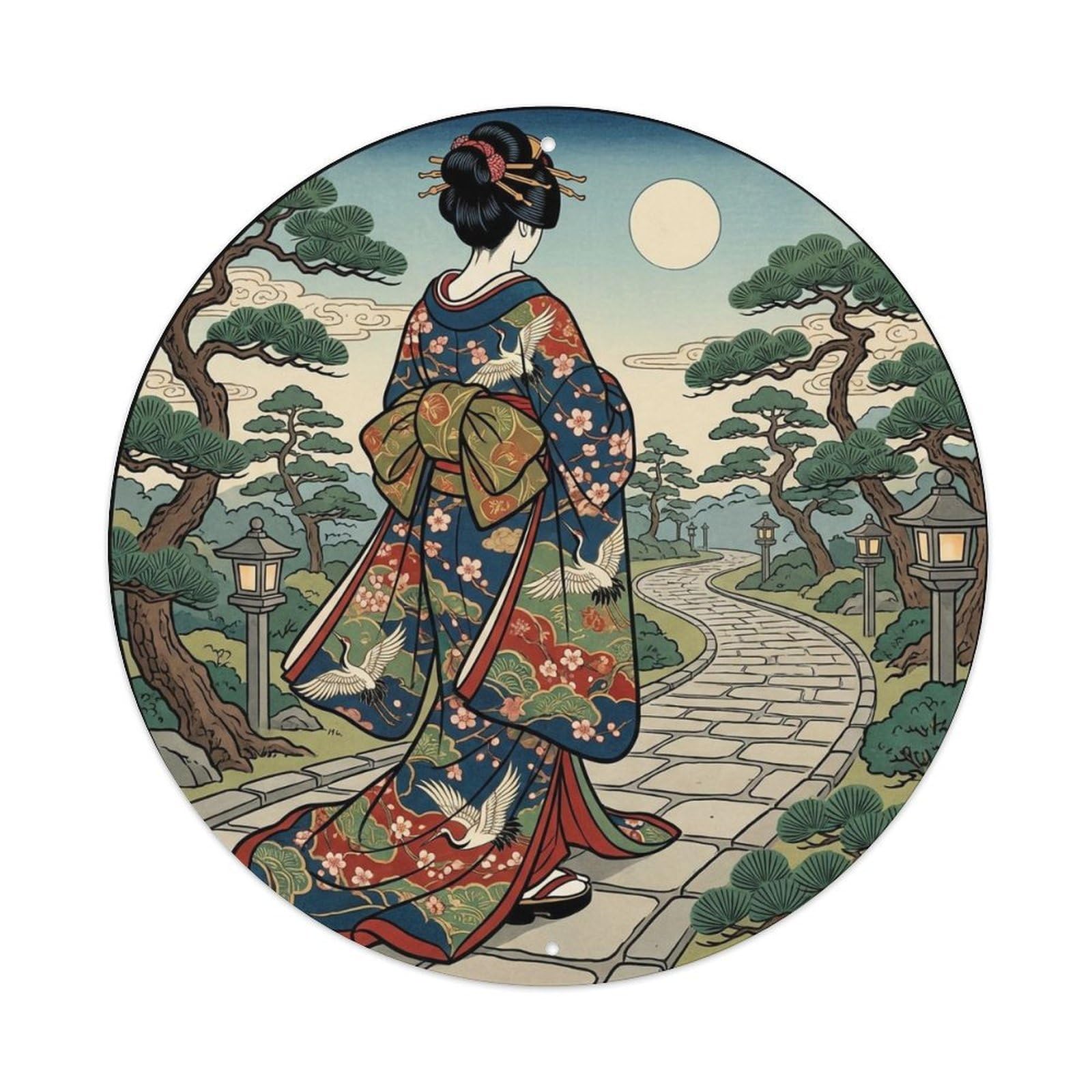 Japanese Geisha Back View Walking Graceful Motion Metal Tin Sign