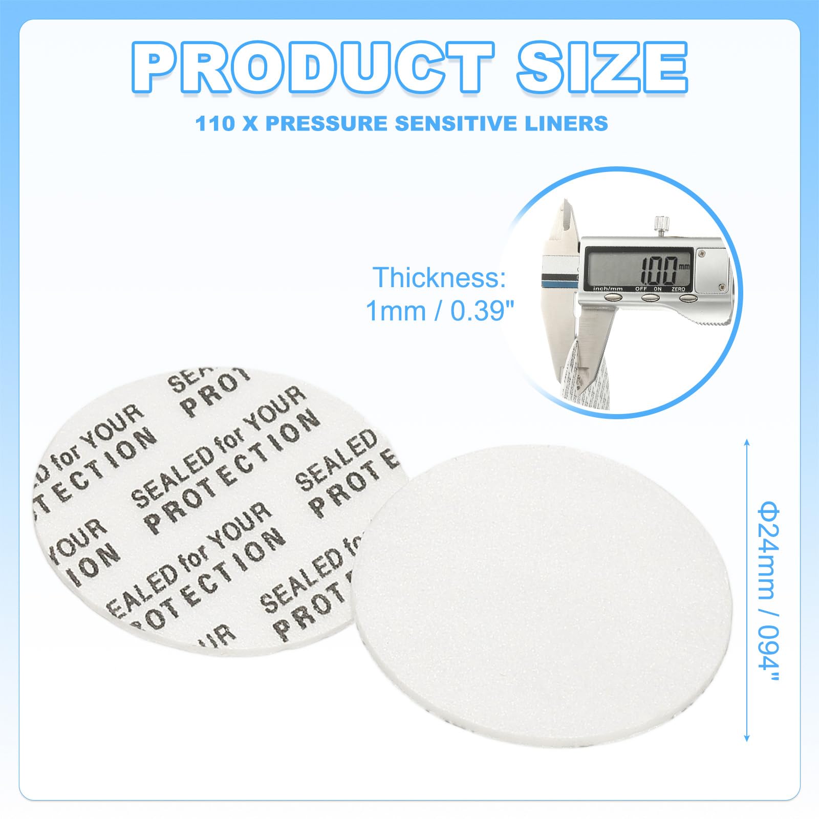 PATIKIL 110Pack Foam Lid Liner, 24mm/0.94" PS Foam Resistant Tamper Pressure Sensitive Seal for Bottle Cap Liners Seals - Image 2