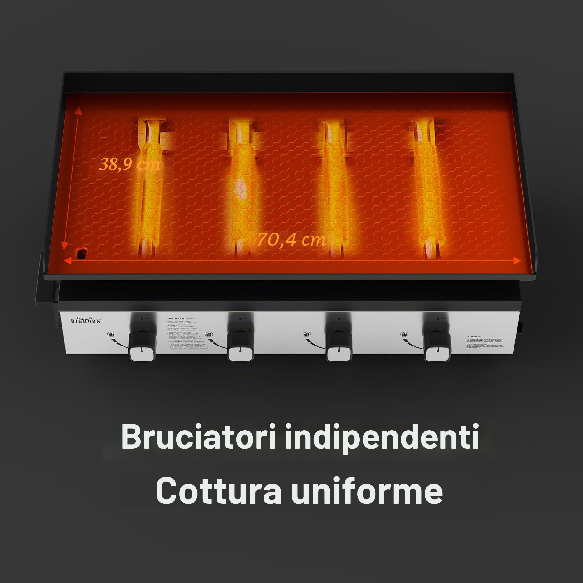 BIGHORN Plancha - Barbecue a gas, portatile, 4 bruciatori