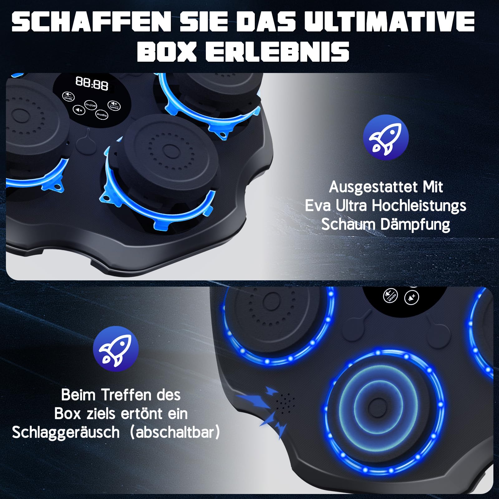 Lvelfe Music Boxing Machine à musique électronique LED avec gants de boxe, 9 modes de vitesse et mode de comptage Prise en charge Bluetooth, cadeau pour adultes et enfants Exercise