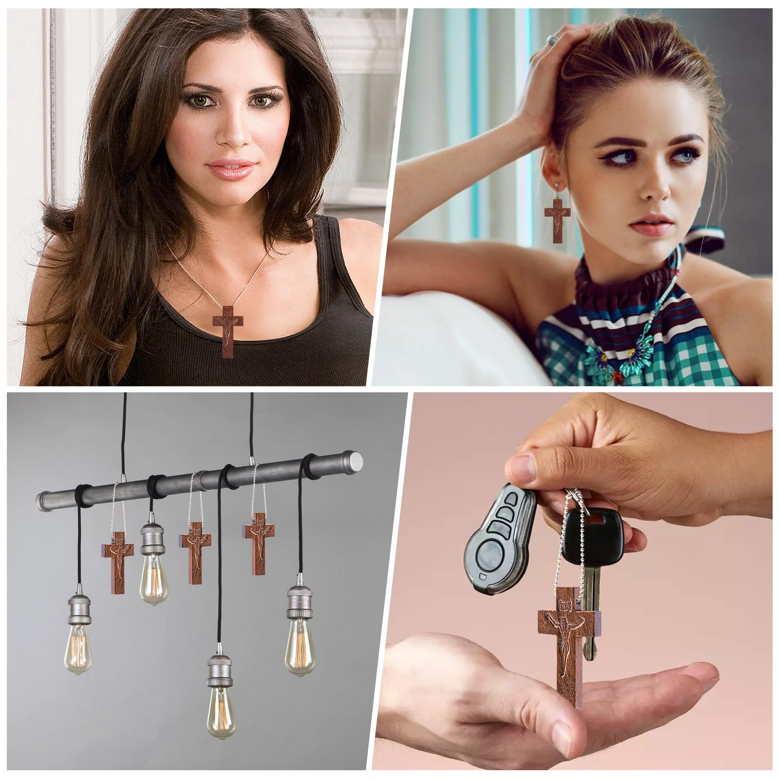 LGFMGWH Lot de 100 petites croix en bois pour travaux manuels, mini collier en bois pour homme, breloques en forme de croix en vrac, pendentif, bracelet, boucles d'oreilles, fabrication de bijoux