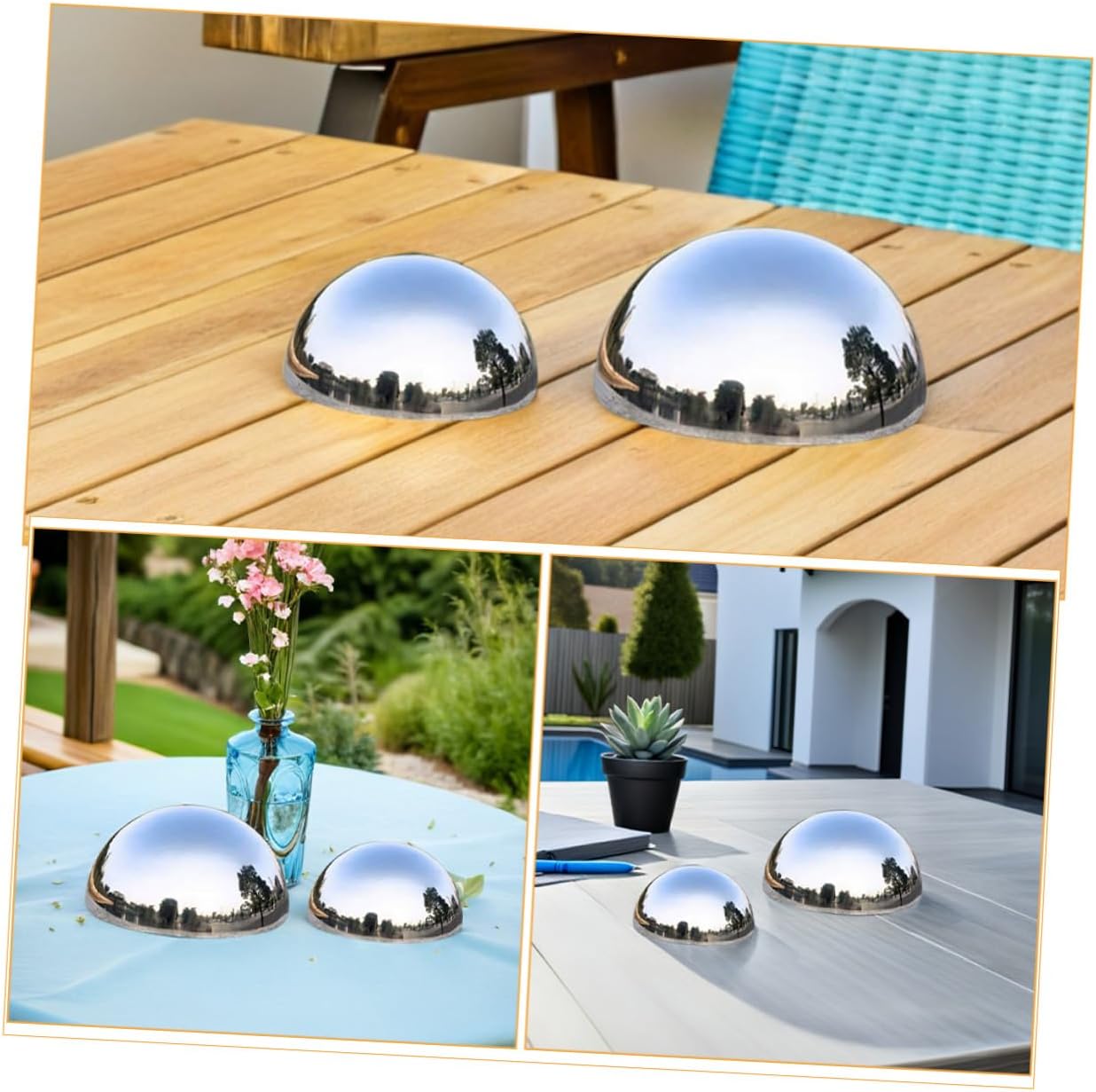 7pcs Stainless Steel Gazing Balls Mirror Surface Outdoor Garden Spheres Set 76-150mm Polished Reflective Lawn Decoration Globes for Patio and Yard