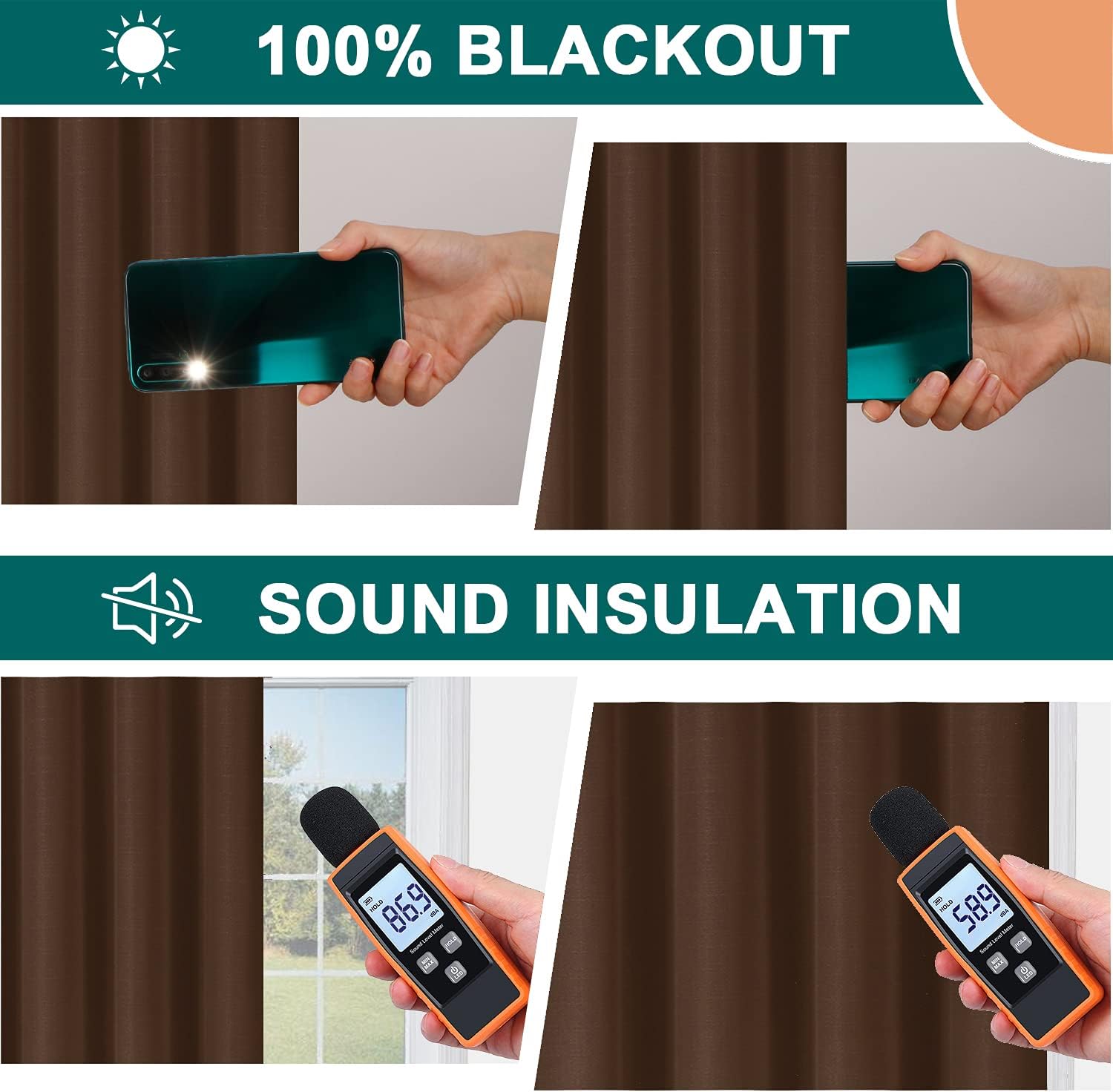 Diraysid 100% Blackout Curtains Chocolate Brown Linen Curtains for Bedroom Grommet Thermal Insulated Room Darkening Drapes (2 Panels, W52 x L84 Inch)