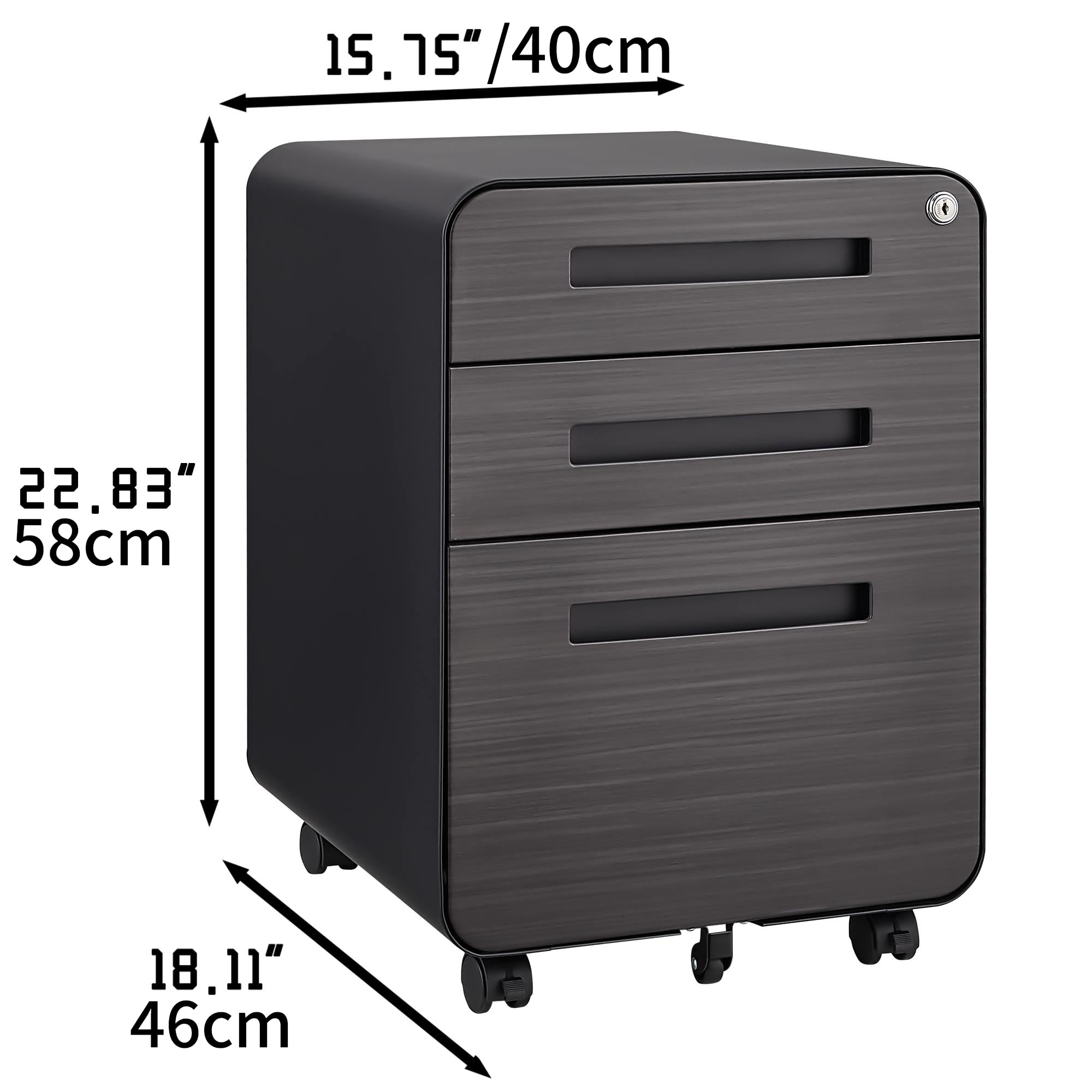 Contenitore a rotelle, mobile con serratura, 3 cassetti, organizer da scrivania, preassemblato, armadietto sottoscrivania, archiviazione da ufficio, per documenti A4/lettere/legali, grigio