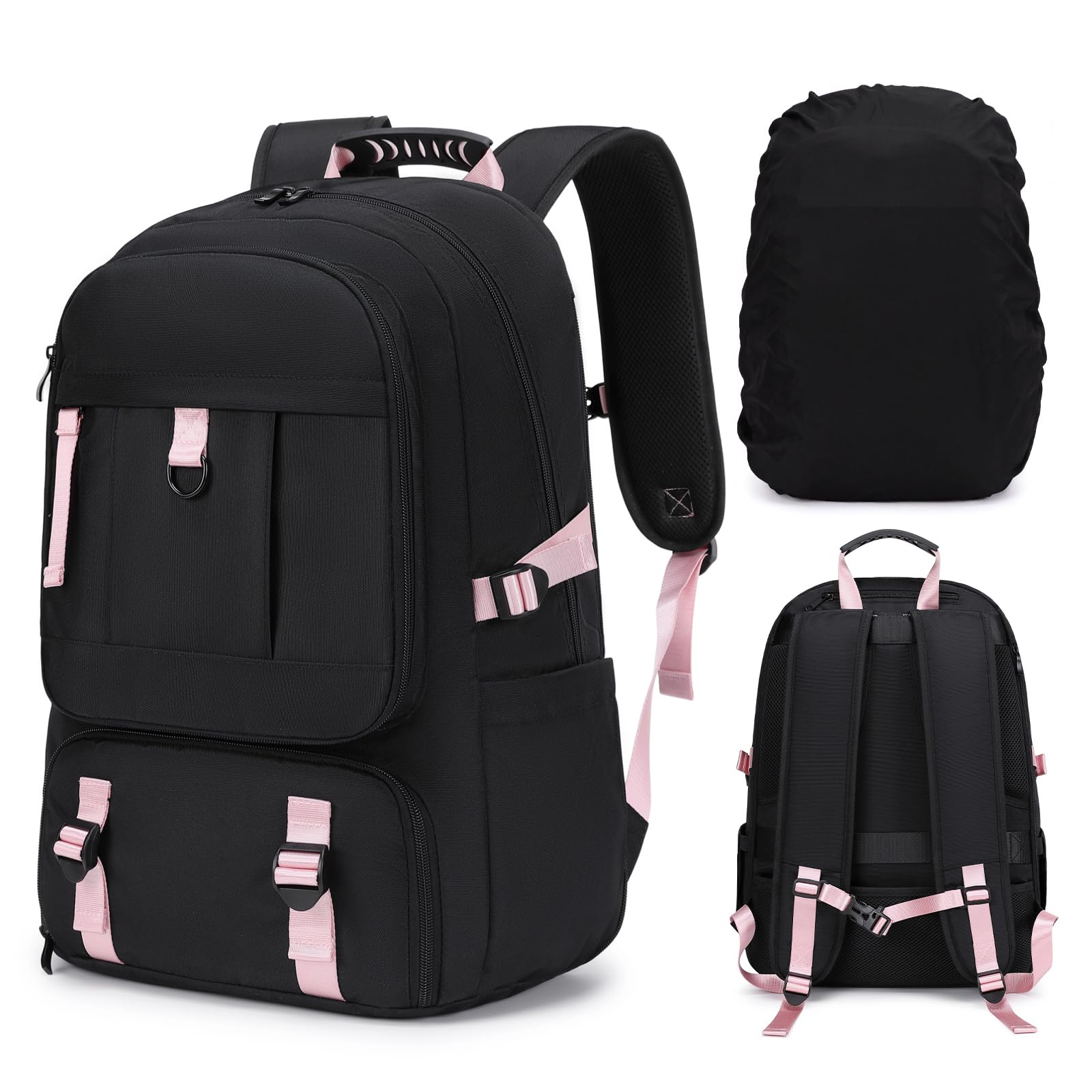 mygreen 53L Expandable Backpack,Water Resistant Travel Backpack for College | Expandable width, Built-in Rain Cover, Dry-Wet Separation, Shoe Compartment, trolley Strap, Breathable Back, 5-Year Warranty