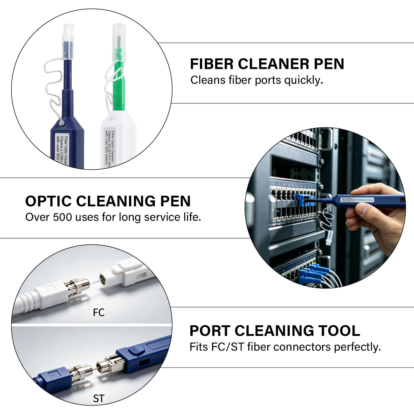 2 Piezas Limpiador de Fibra Optica, Fiber Optic Cleaning Pen,Fibra Optica 1.25 mm LC/MU y 2.5 mm SC/ST/FC, Herramientas de Fibra Óptica,Más de 800 Usos, Operación de un clicks, Limpiador de Cable de F
