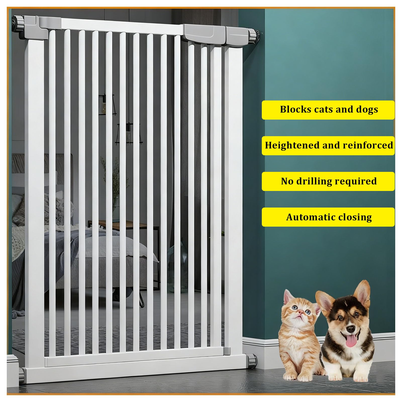 Cancello espandibile per cani, cancello per cani con porta passante, cancello indipendente per cani, 100 cm, cancello per scale pieghevole, per porte, interni, casa, cortile