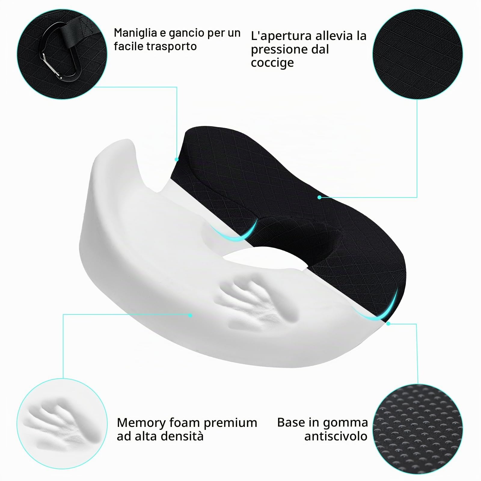 ZHOOGE Cuscino a ciambella per sedia, cuscino a ciambella in schiuma di memoria per sedia, sedia da ufficio, sedia da gioco e cuscino per auto - Nero 15.5 * 17.5 * 5.5 in