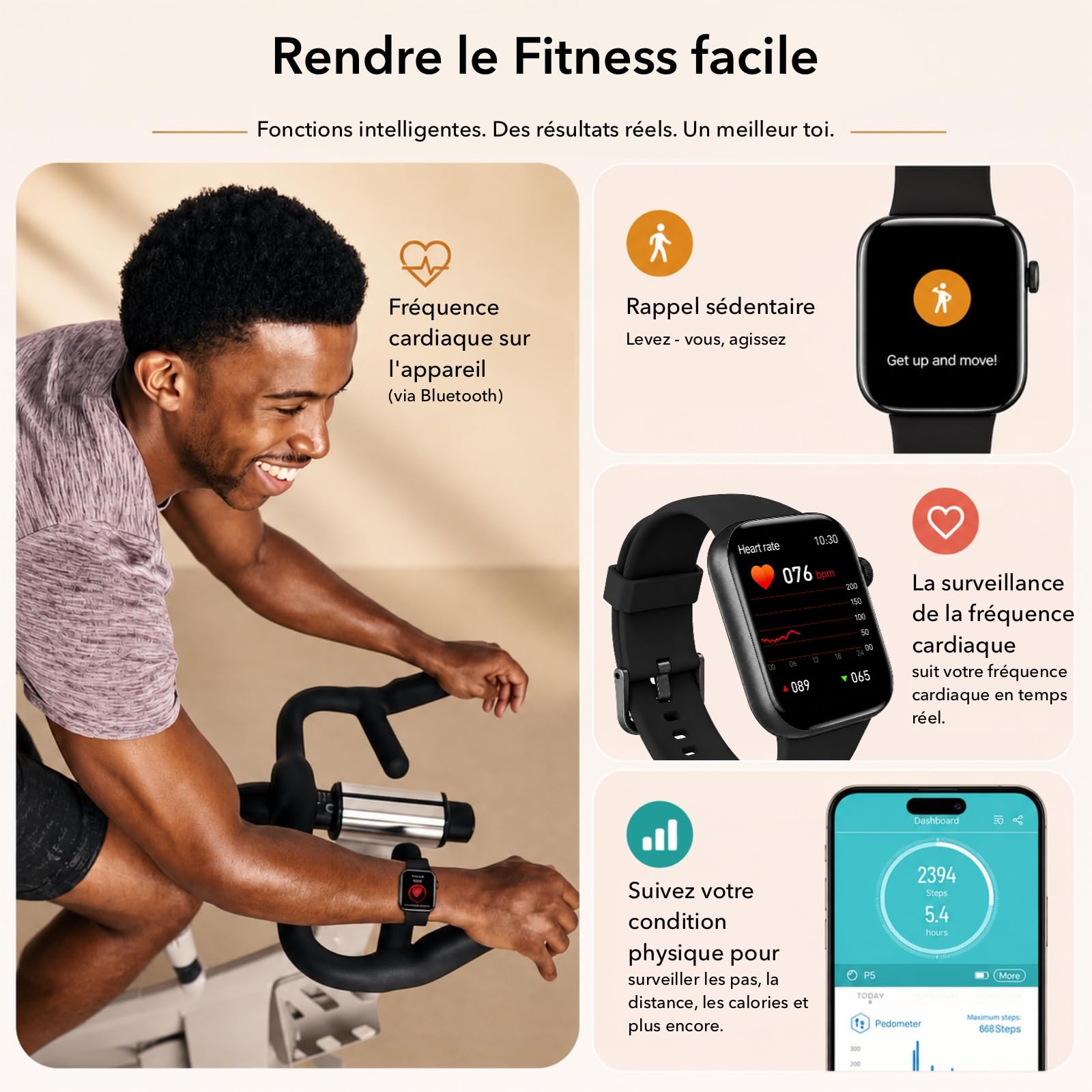 Montre Connectée Homme Femme avec Appel Bluetooth, Écran 1,85" HD Smartwatch Sport Étanche IP68 (140+ Modes), Cardiofréquencemètre, Moniteur de Sommeil, Tracker d'Activité pour Android iOS