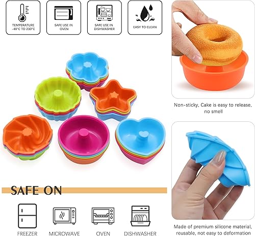 Miniatura 4 de To encounter Paquete de 24 moldes de silicona, antiadherentes de 3 34 pulgadas, molde de dona de silicona de tamaño completo, tazas para hornear de