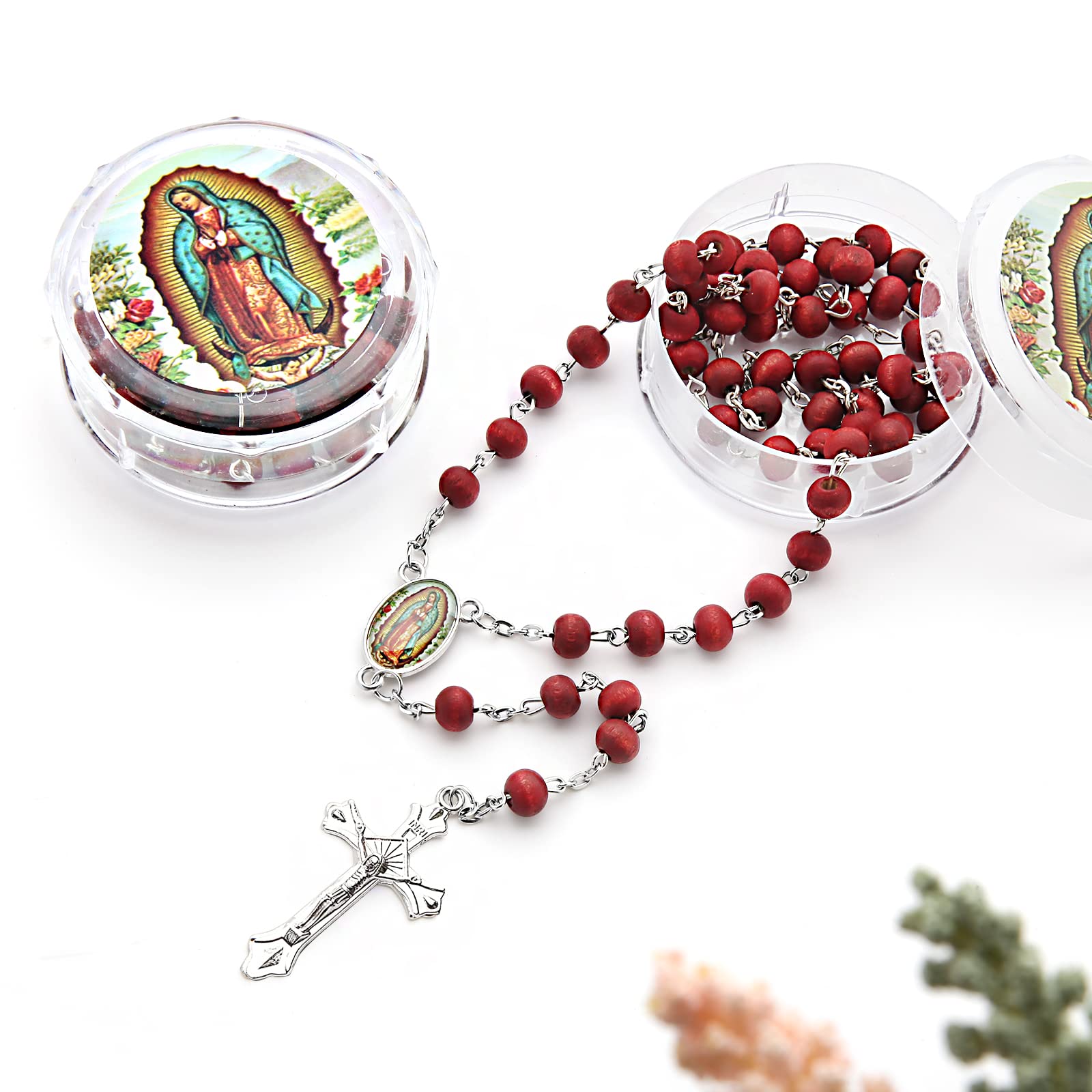 24 PCS Red Rosary Beads Bulk For Baptism Favors,Regligious Bulk Rosaries  For First Communion Party Favors,Rosary Beads Necklace Gifts For Recuerdos  De