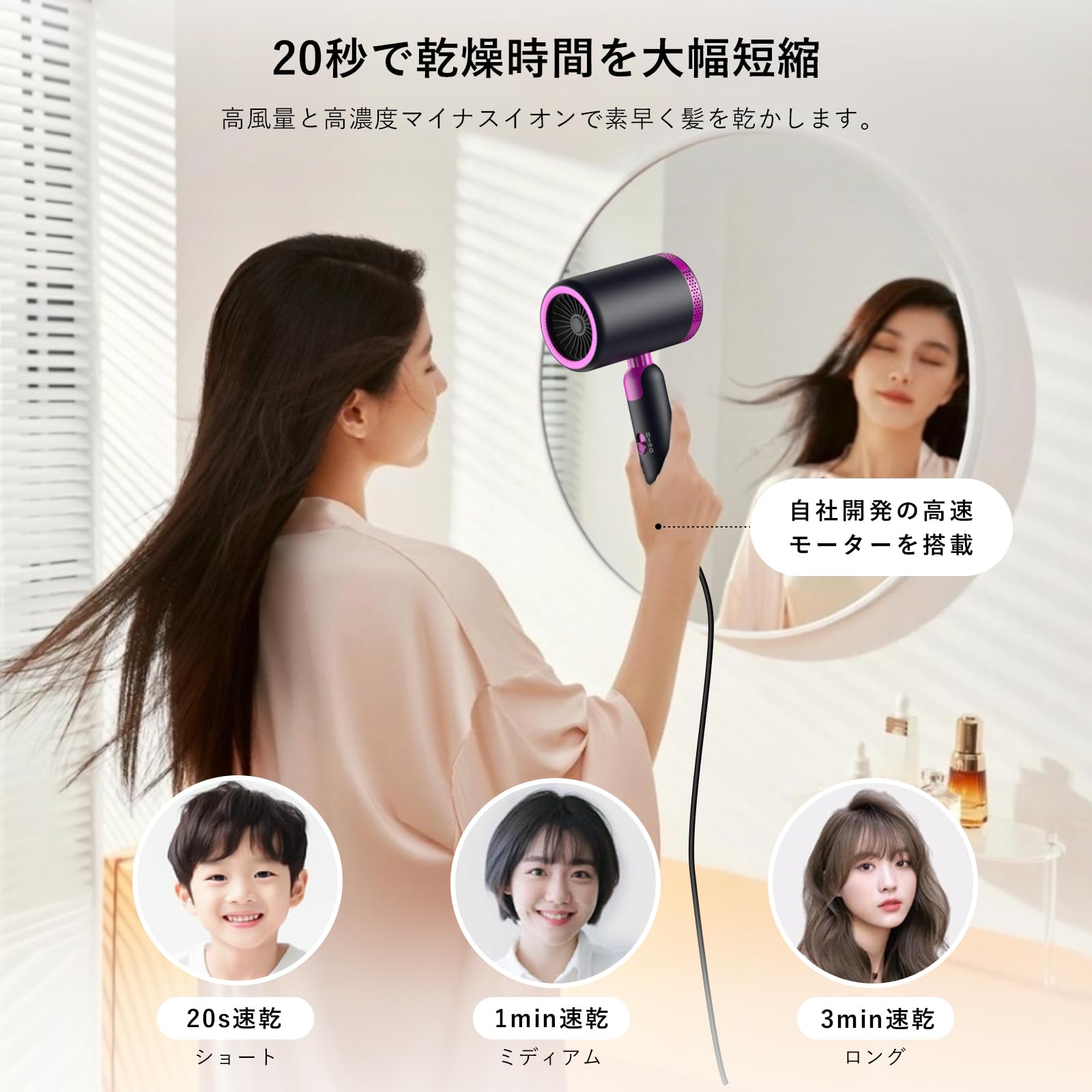Amazon.co.jp: ドライヤー VIdobole ヘアドライヤー 20S速乾 大風量 2