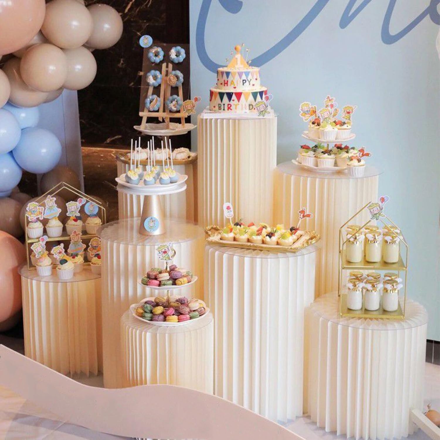 Zylinderständer Für Party, Durchmesser 30cm/40cm Desserttisch Zylinder-Aufstellern Faltbare Papiersäulen Podest Display Für Hochzeiten Geburtstage Dekoration(Cream White,40x60cm)